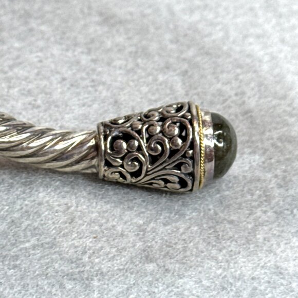 Bali Designs Labradorite Cable Cuff Bracelet 18K Gold Sterling Silver Hinged - Picture 12 of 14